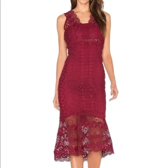 Bardot | Dresses | Bardot Odyssey Crochet Lace V Neck Sleeveless Body Con  Drop Hem Mermaid Cocktail | Poshmark